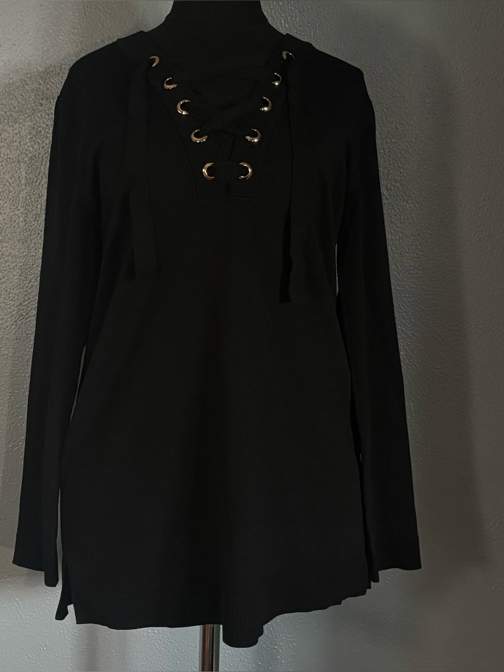 INC International Concepts Black Long Sleeve Tunic Cottagecore Top Womens Size S